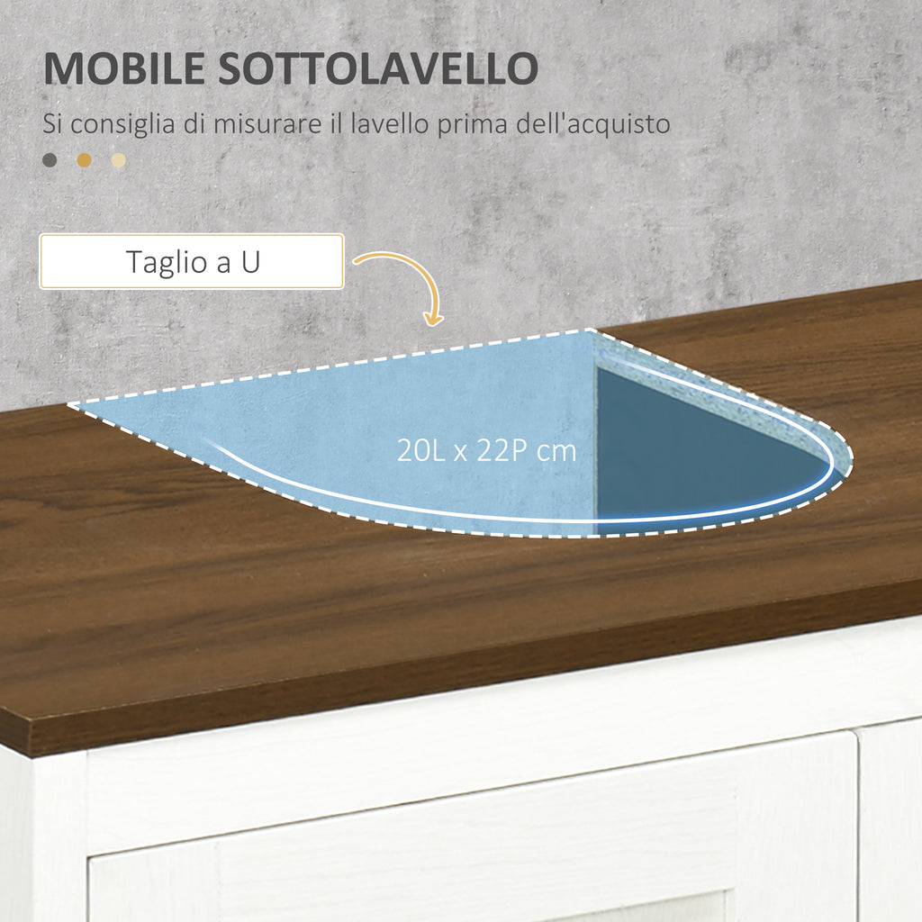 Bathroom Vanity Cabinet in Wood with Adjustable Internal Shelf, 60x30x60 cm, White and Walnut Color