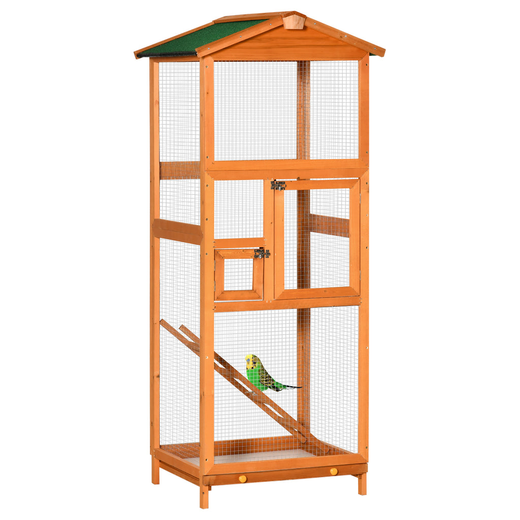 165cm Tall Outdoor Wooden Bird Cage with 2 Doors and Pull Out Tray, Orange
