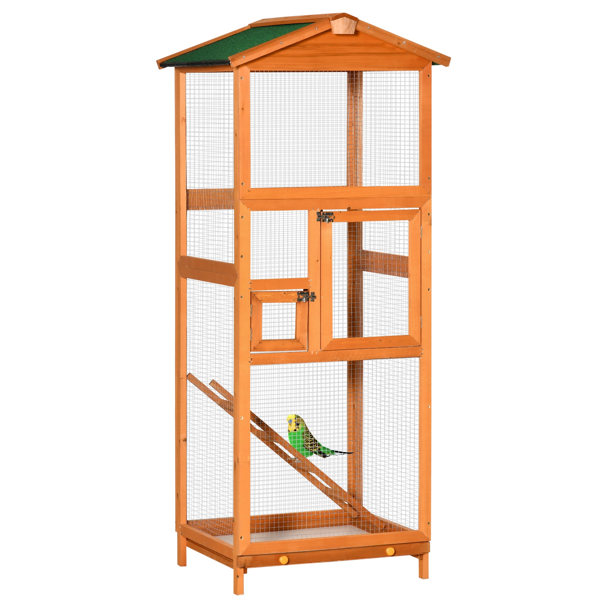 165cm Tall Outdoor Wooden Bird Cage with 2 Doors and Pull Out Tray, Orange