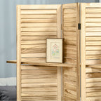 4-Panel Folding Room Divider with Shelves, Paulownia Wood, 162 x 170 cm, Wood