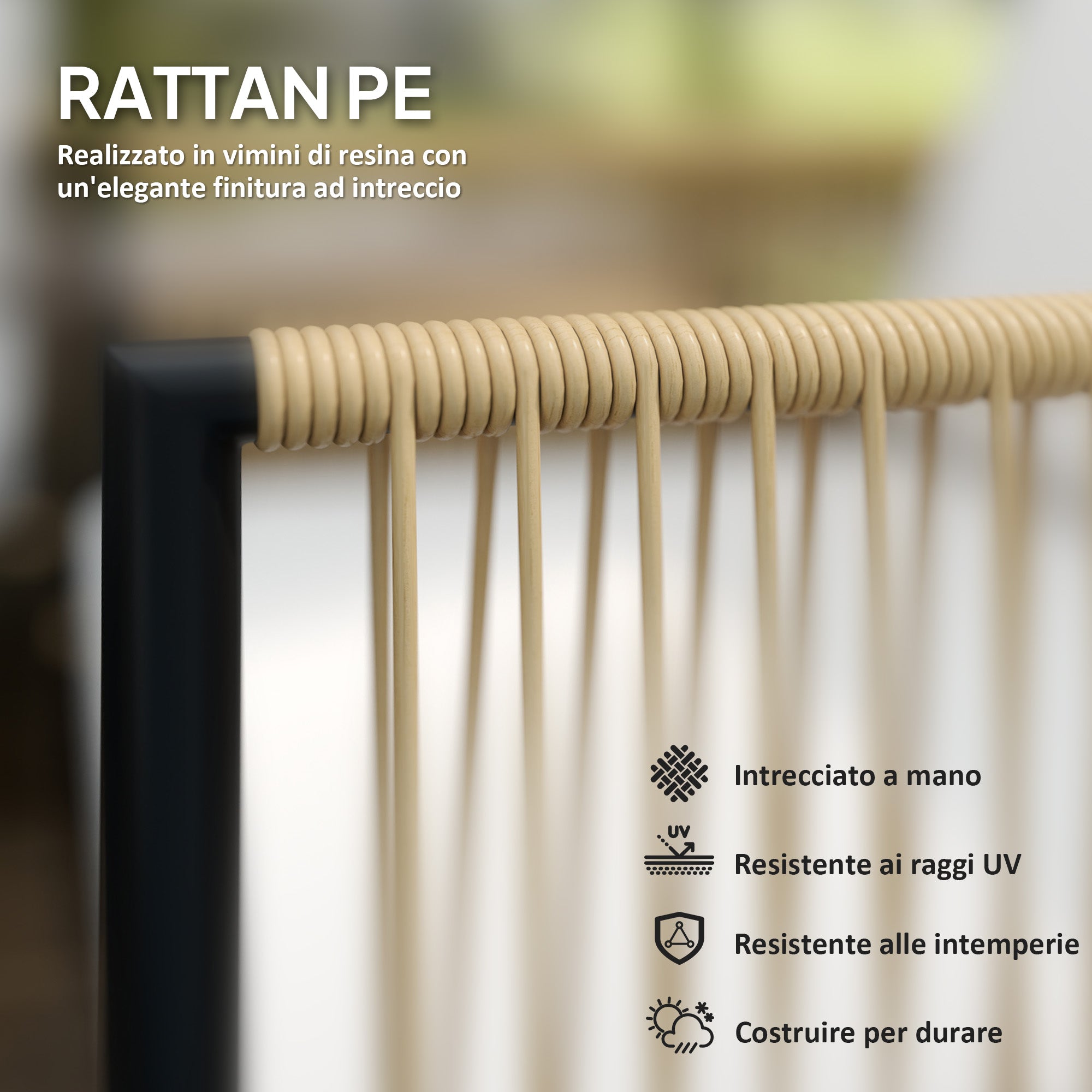 4 Piece Rattan and Steel Garden Set with Sofa, 2 Outdoor Armchairs and Low Table, Multicolor