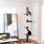 Multi-Level Ceiling Cat Tree with Hammock and Adjustable Height, 40x34x230-260cm, Brown