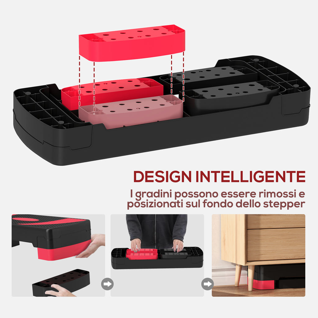 HOMCOM 3-Height Adjustable Aerobic Stepper, Plastic, 80x31x10/15/20 cm, Red and Black