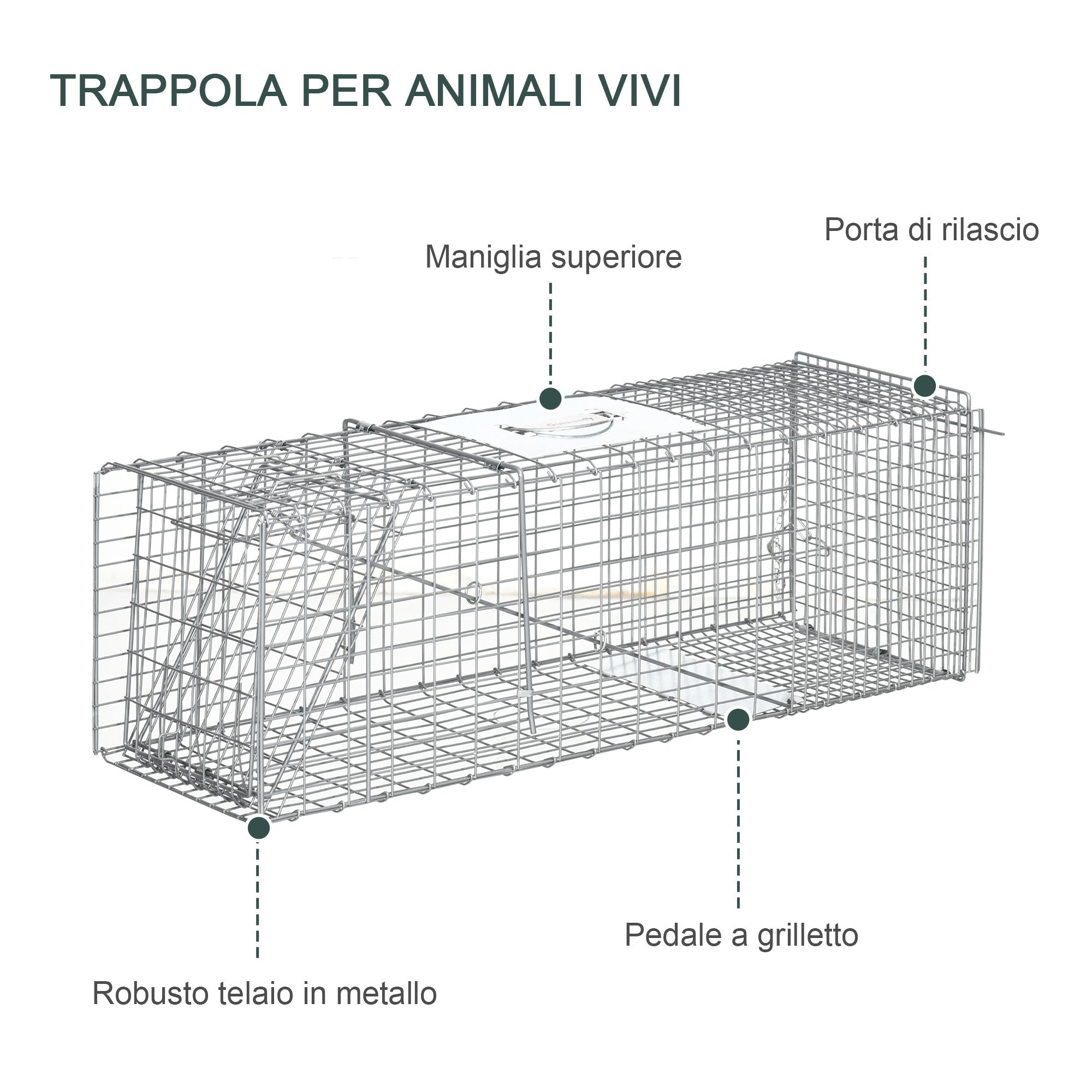 Outsunny Foldable Steel Rat, Mice, and Nutria Cage Trap, 93x31x34.5cm, Silver