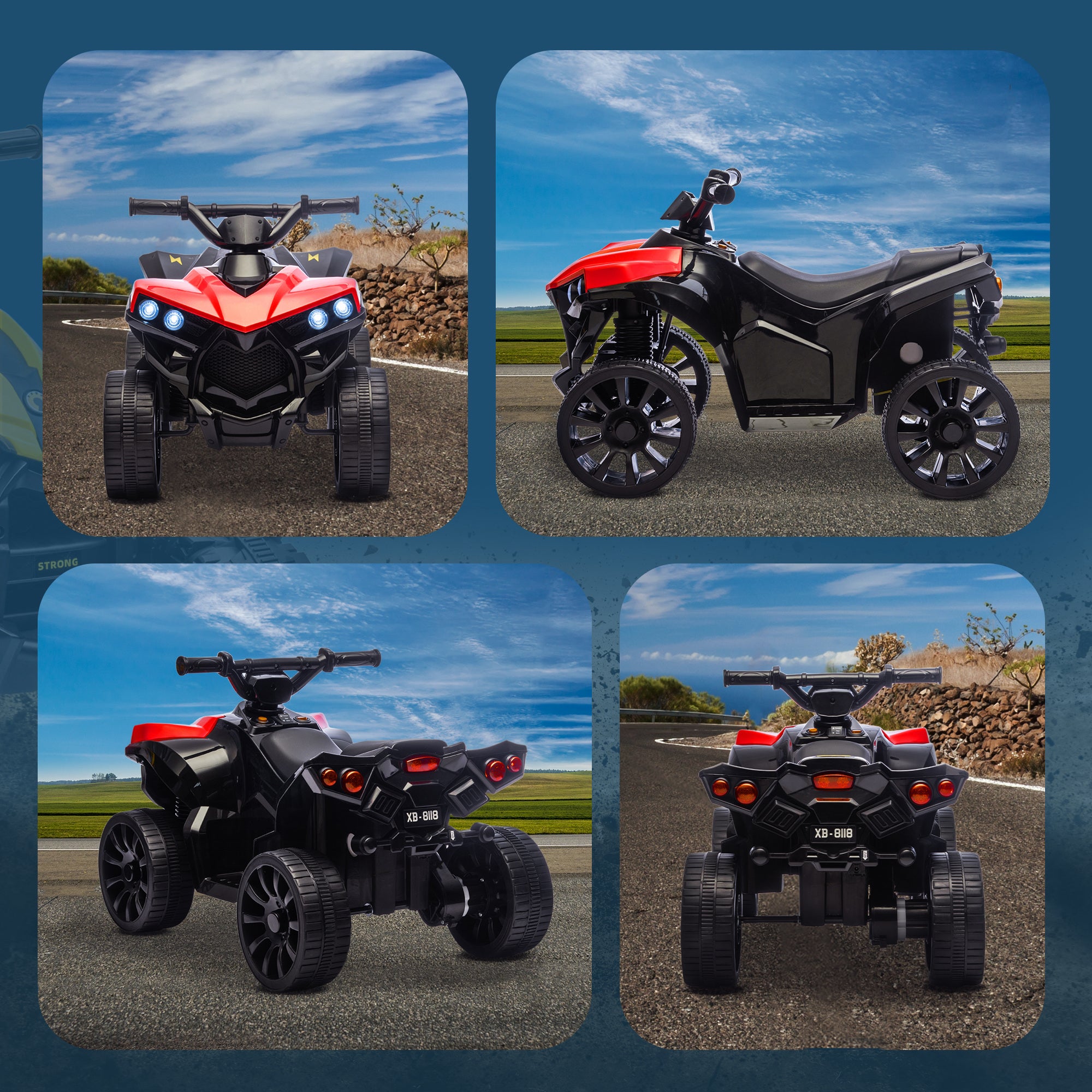 Kids Electric Quad Bike ATV with 6V Rechargeable Battery, LED Headlights and Music, Ages 3-8 Years, Red