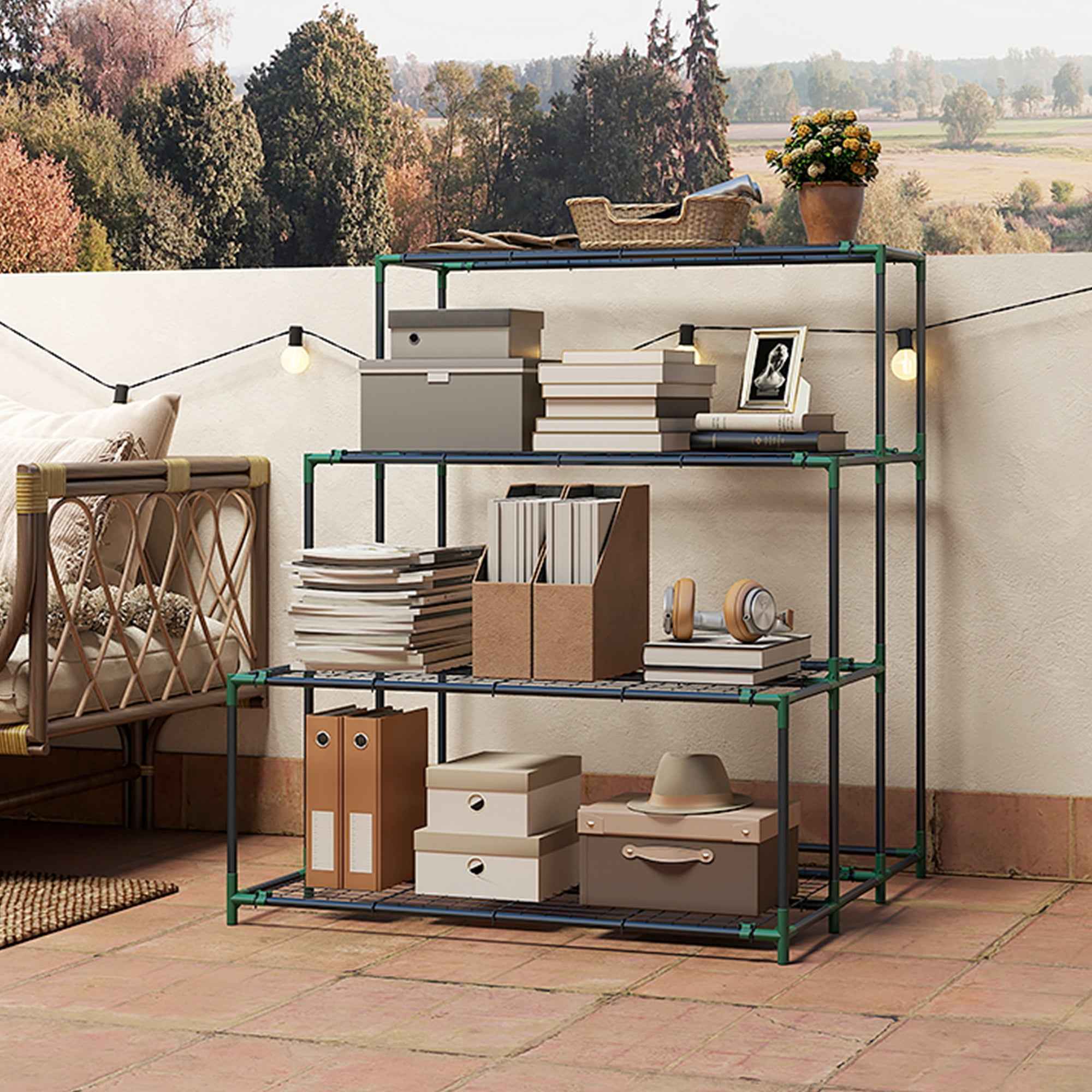 Outsunny 4-Tier Steel Plant Stand, 94x84x110cm, Dark Green