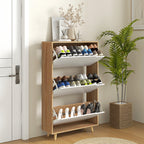 HOMCOM Space-saving 3-drawer shoe rack with adjustable shelf for 18-24 pairs of shoes, 72x24x119cm, White - Borgè
