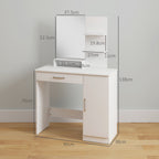 Dressing Table with Cabinet, Drawer, Makeup Mirror and Open Shelves, 90x38x138 cm, White