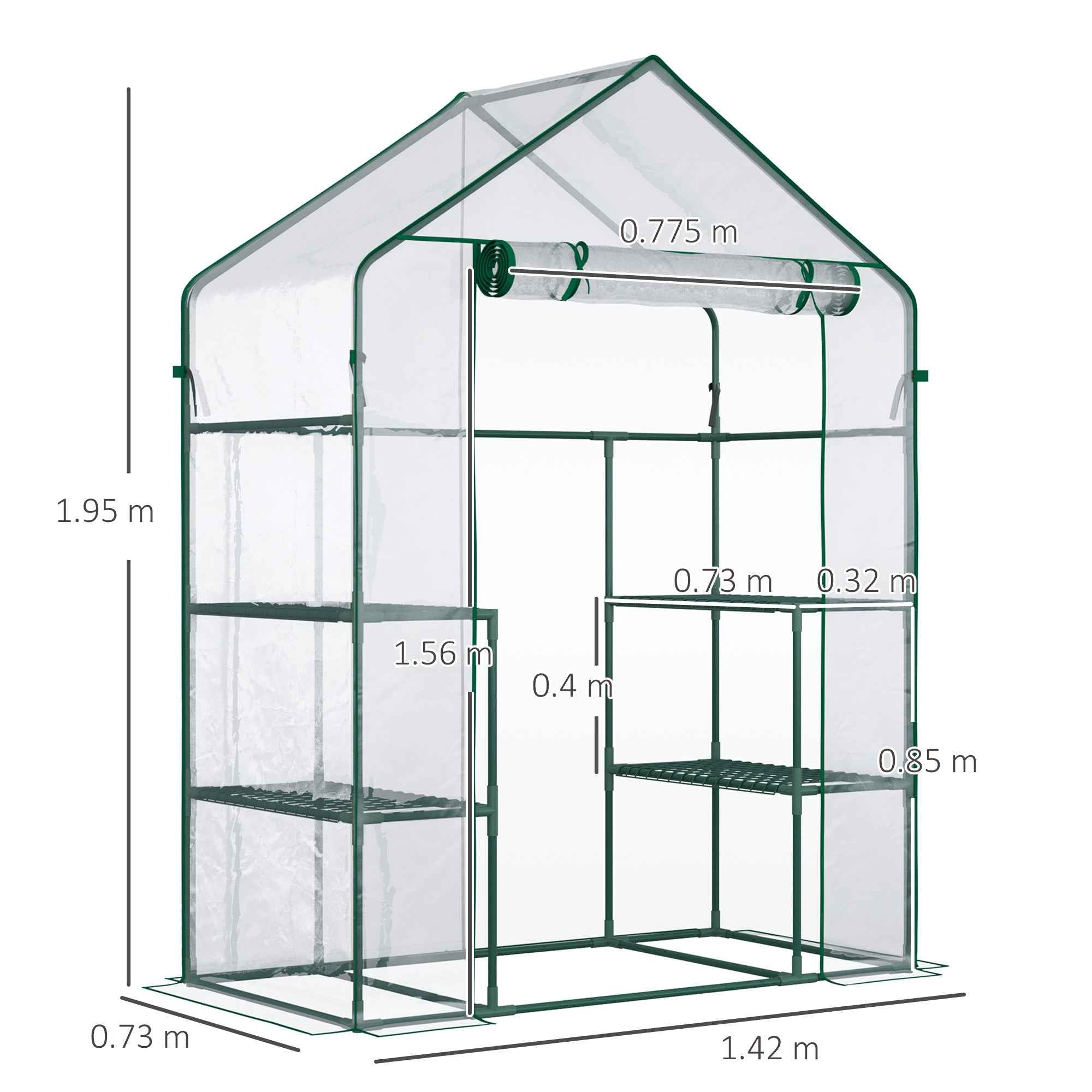 Outsunny Waterproof and UV-Proof PE Garden Greenhouse with Mounting Accessories, 142x73x195 cm, Green