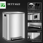 30L 2-Section Pedal Bin with Silent Lid, Stainless Steel and PP, 47.7x37. 5x66. 8 cm