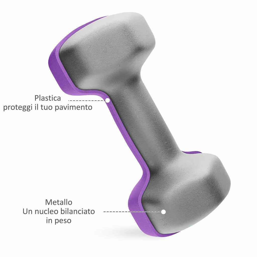 SPORTNOW Set of 6 Dumbbell Weights (2x1 kg, 2x2 kg, 2x3 kg) of 12 kg with Stand/Kettlebell, in Metal and PP Pink, Blue and Purple