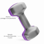 SPORTNOW Set of 6 Dumbbell Weights (2x1 kg, 2x2 kg, 2x3 kg) of 12 kg with Stand/Kettlebell, in Metal and PP Pink, Blue and Purple