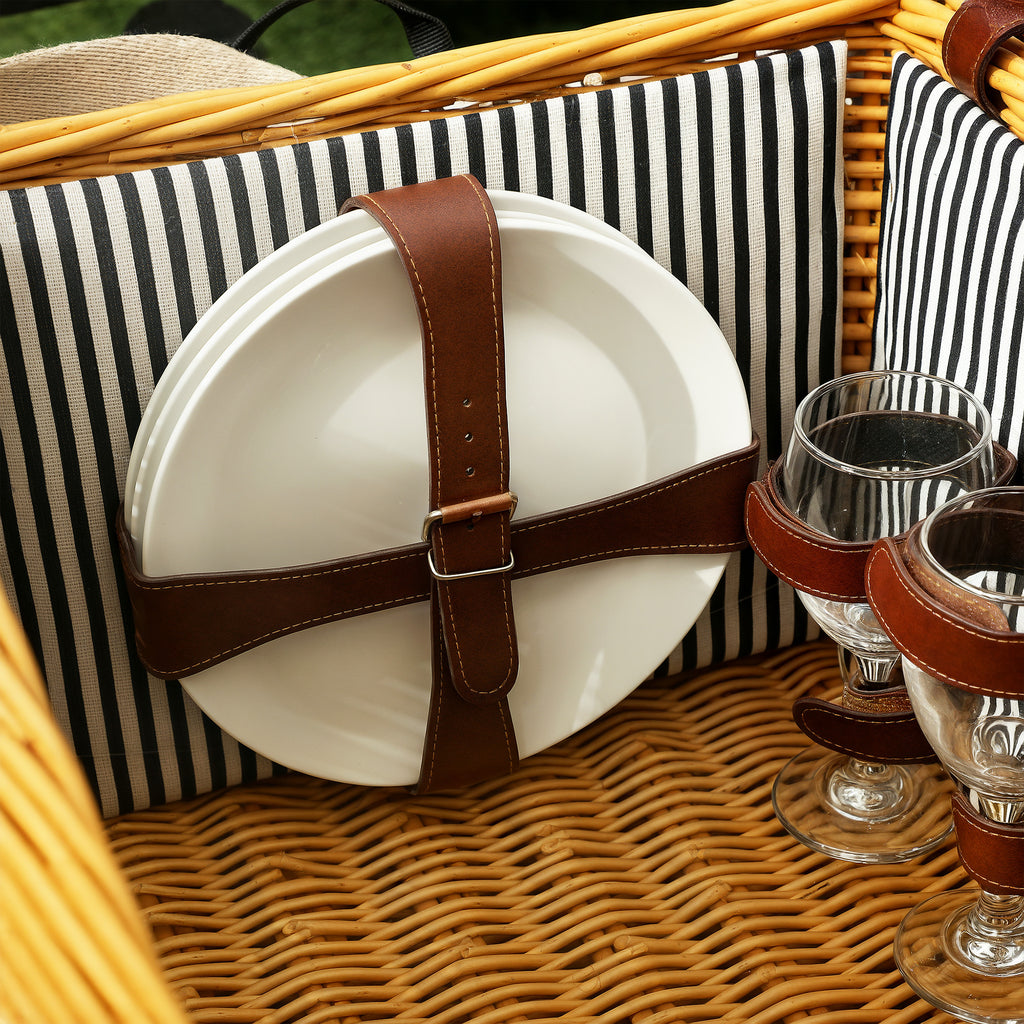 Picnic Basket for 4 People with Table and Corkscrew, Wicker, 51x33x25 cm, Light Brown
