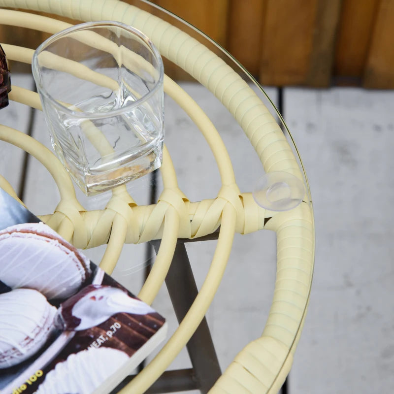 3-Piece Outdoor Garden Furniture Set with Table and Chairs in PE Rattan, Polyester and Steel, Cream - Borge' Group Limited