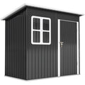 Outsunny 2.55m² Galvanized Steel Garden Shed with Foundation Kit, Pitched Roof Locking Door, Grey