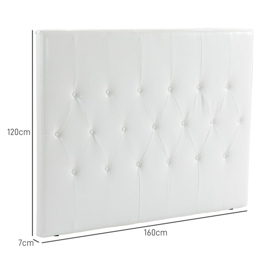 Double Bed Headboard Padded with Button Design, PU Leather and MDF, 160x7x120 cm, White