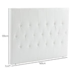 Double Bed Headboard Padded with Button Design, PU Leather and MDF, 160x7x120 cm, White