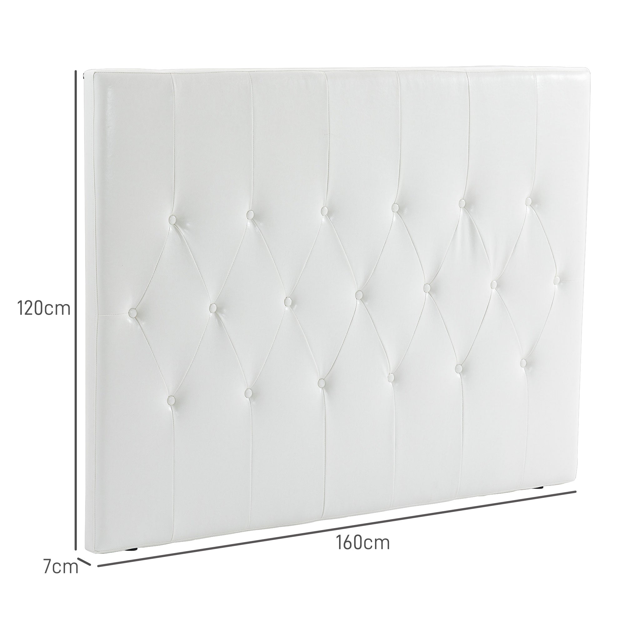Double Bed Headboard Padded with Button Design, PU Leather and MDF, 160x7x120 cm, White