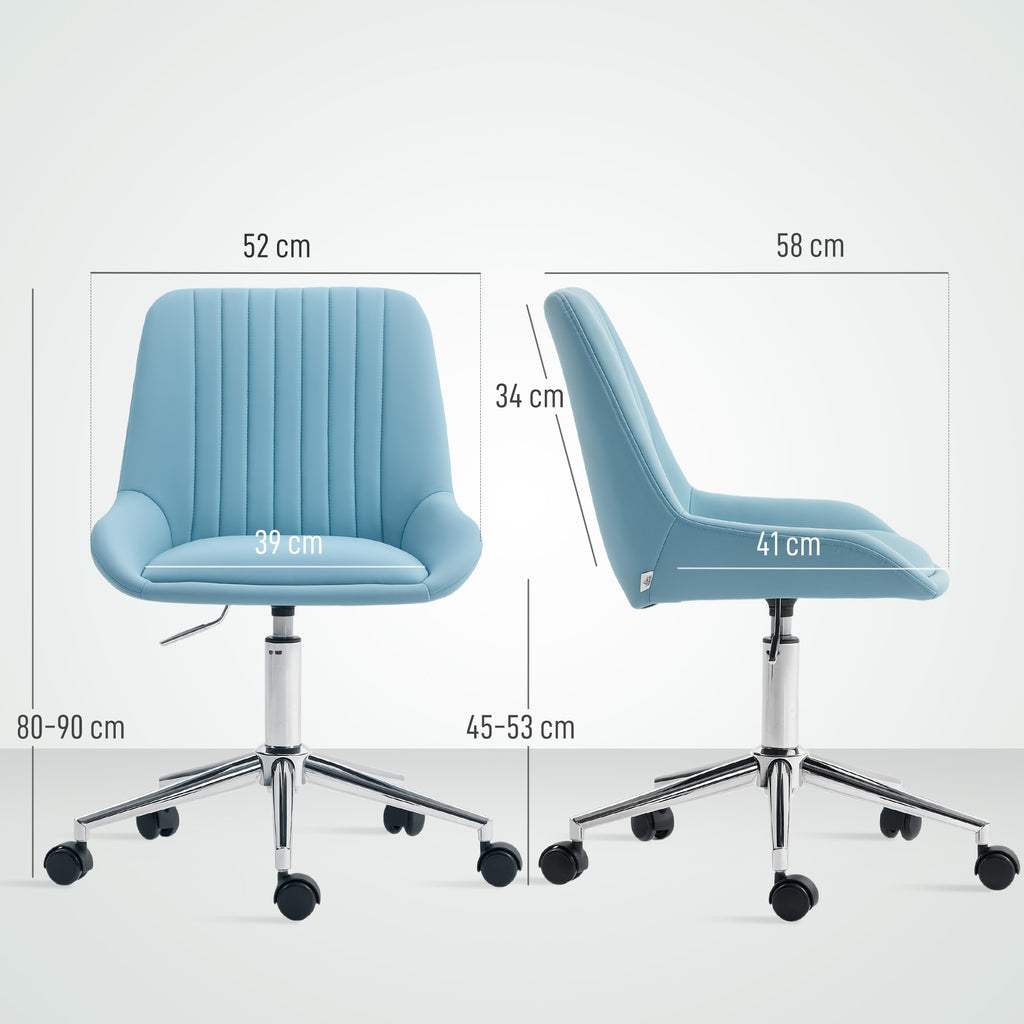 Height-Adjustable Desk Chair with 5 Wheels, PU Silicone, Foam and Steel, 52x58x80-90 cm, Blue