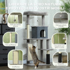 132cm High Multi-Level Cat Tree with House, Bed, Scratching Posts, Brush and Ball, Grey