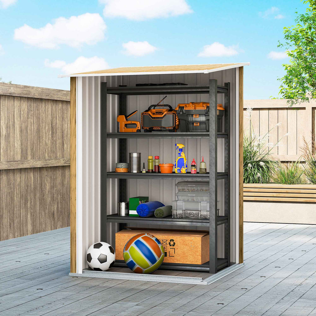 Outsunny Galvanized Steel Garden Shed with Hinged Door, 100x104x160 cm, Light Brown