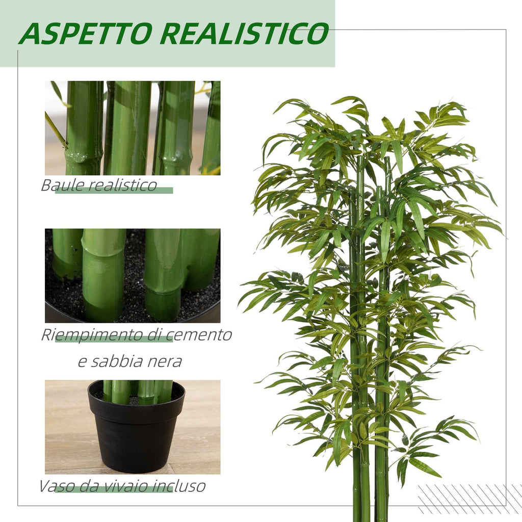 HOMCOM Artificial Bamboo Plant, 180cm Realistic Fake Plant with Decorative Pot for Living Room and Bedroom, Green