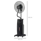 Misting Fan with 5m Remote Control, 12h Timer and 70° Oscillation, 3 Speeds, 3 Functions and Mosquito Repellent, 3.1L Tank, 90W, Ф44.5x135cm Black