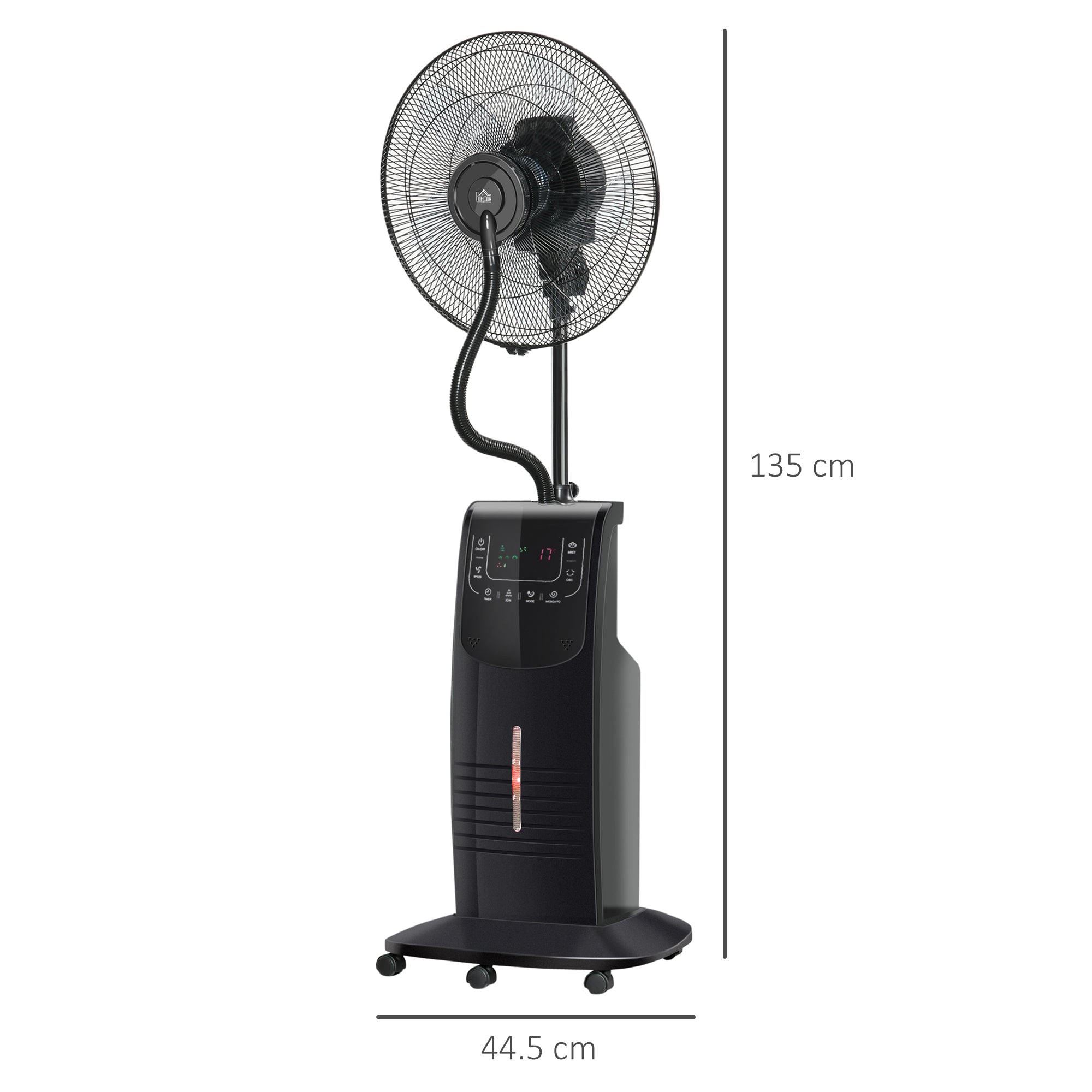 Misting Fan with 5m Remote Control, 12h Timer and 70° Oscillation, 3 Speeds, 3 Functions and Mosquito Repellent, 3.1L Tank, 90W, Ф44.5x135cm Black