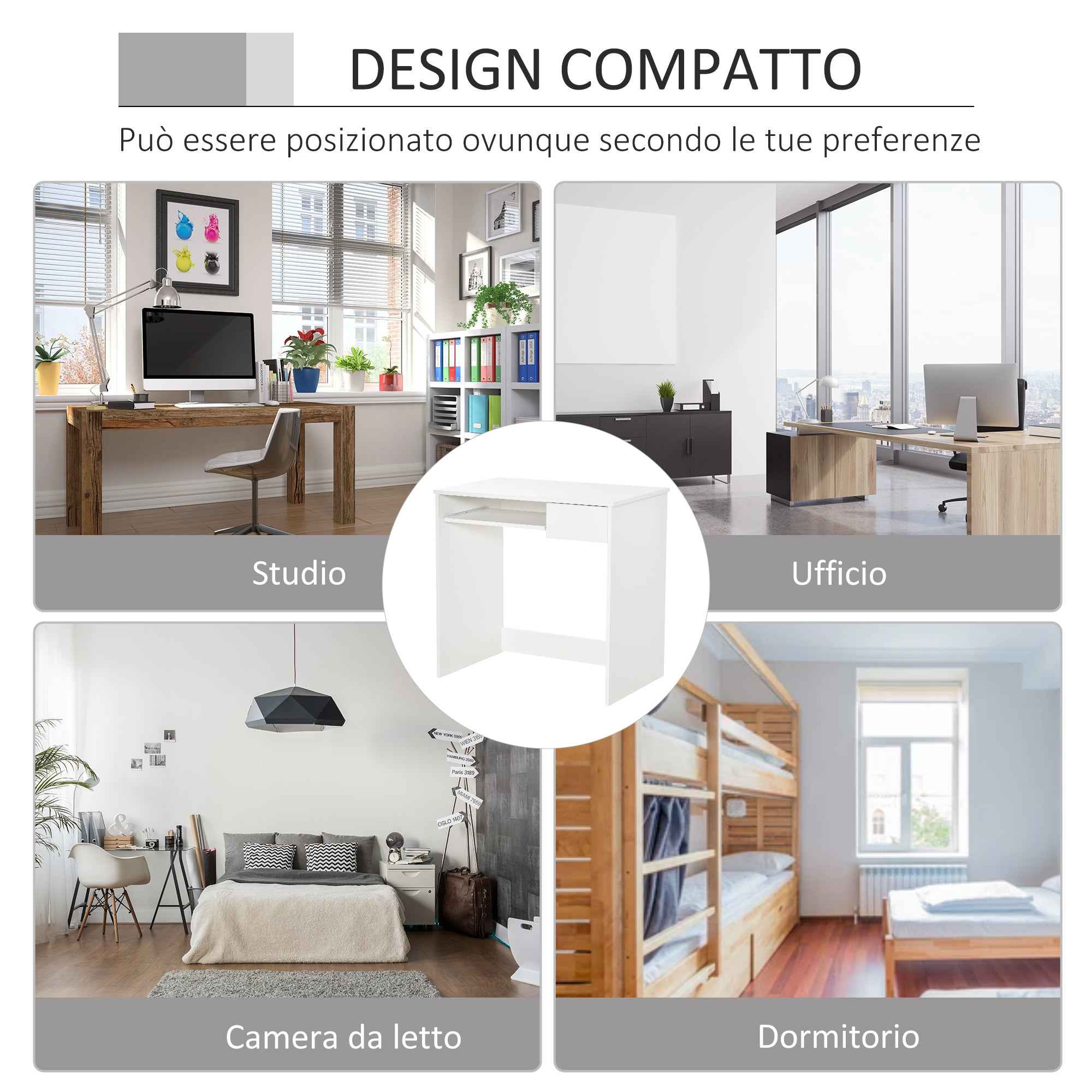 HOMCOM Office Desk, 80x45x75 cm Space-Saving Desk with Keyboard Tray, Document Drawer, White