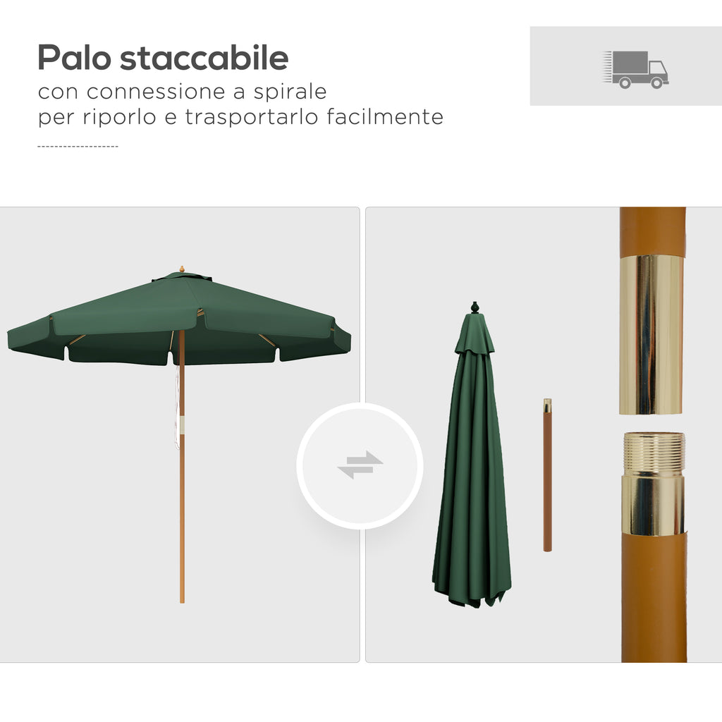 Garden Umbrella with Double Canopy, in Bamboo and Polyester, Ø325x250 cm, Green