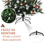 180cm Snowy Christmas Tree with Red Berries and White Pine Cones, Removable Folding Base, 678 Branches, Green