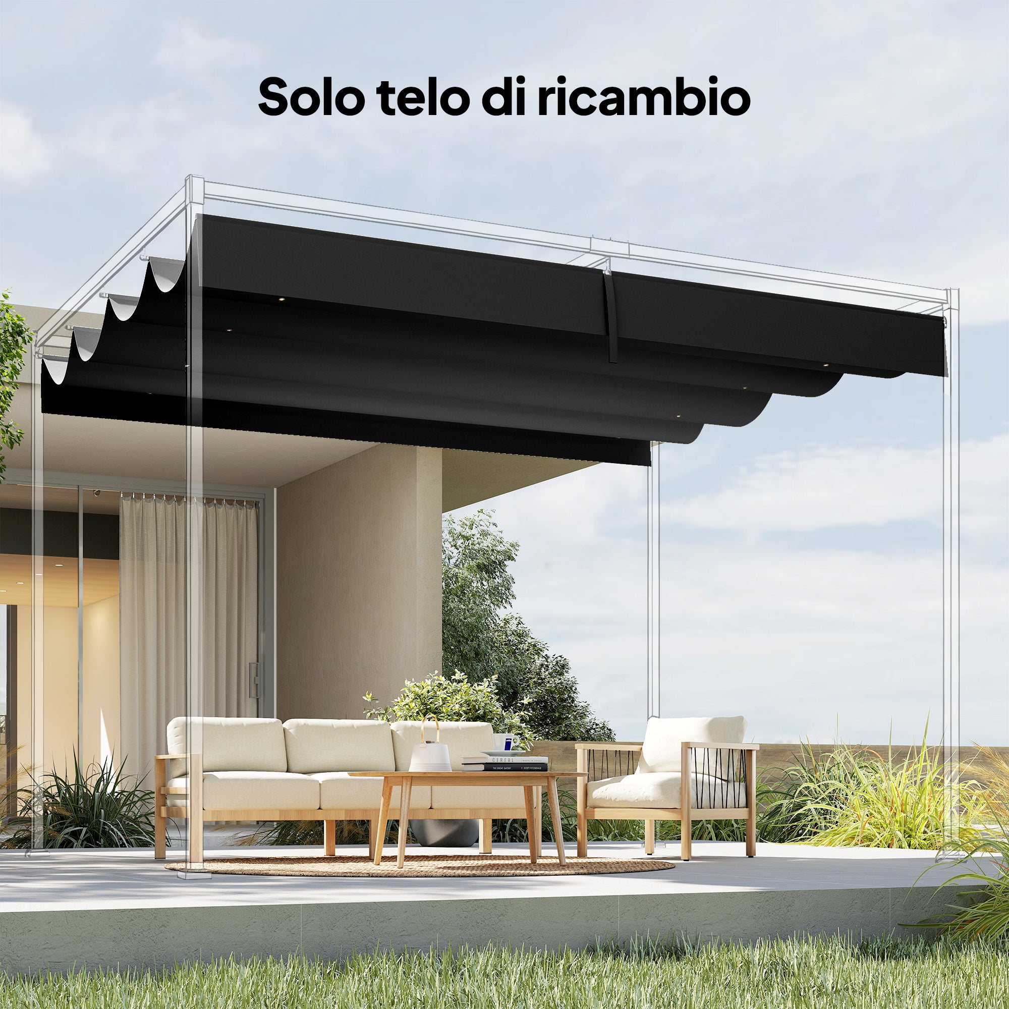 Outsunny Dark Grey Polyester Anti-UV Outdoor Pergola Cover with 8 Drainage Holes, 392x350 cm