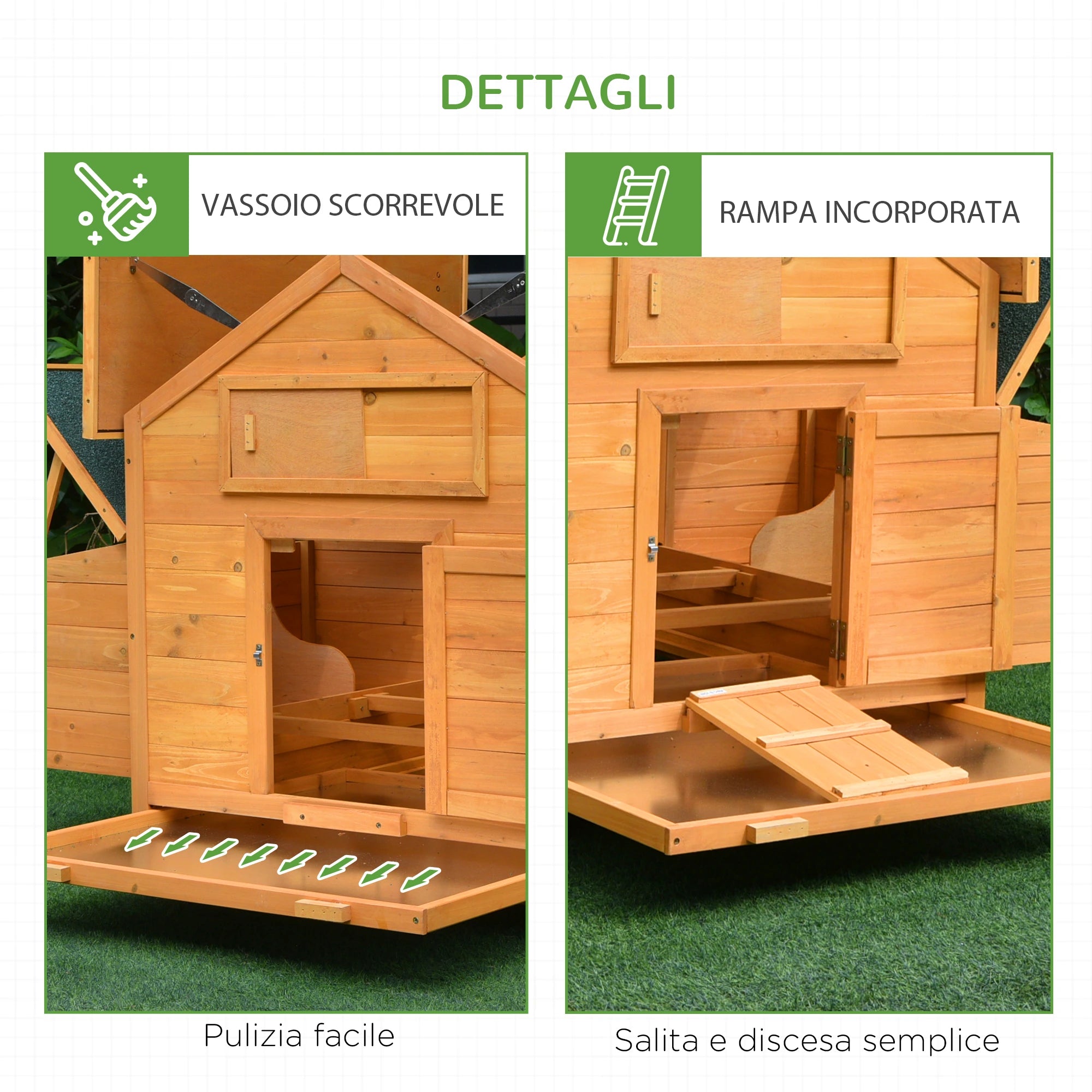 Chicken Coop Laying Cage for Garden Chickens with 2 Drawers, Nest and Waterproof Outdoor Roof in Wood, 150x100x96.5 cm - Borge' Group Limited