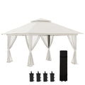 Outsunny 4x4m Adjustable Height Folding Gazebo with Mosquito Net and Bag, Metal and Oxford Fabric, Cream