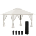 Outsunny 4x4m Adjustable Height Folding Gazebo with Mosquito Net and Bag, Metal and Oxford Fabric, Cream