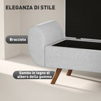 Bedside Storage Bench with Fabric Armrests, Wooden Legs and 53.8L Compartment, 132x42x50 cm, Grey