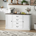 HOMCOM Vintage Style Kitchen Sideboard with 4 Drawers and 2 Cabinets with Adjustable Shelves, 147x40x87, White Wood
