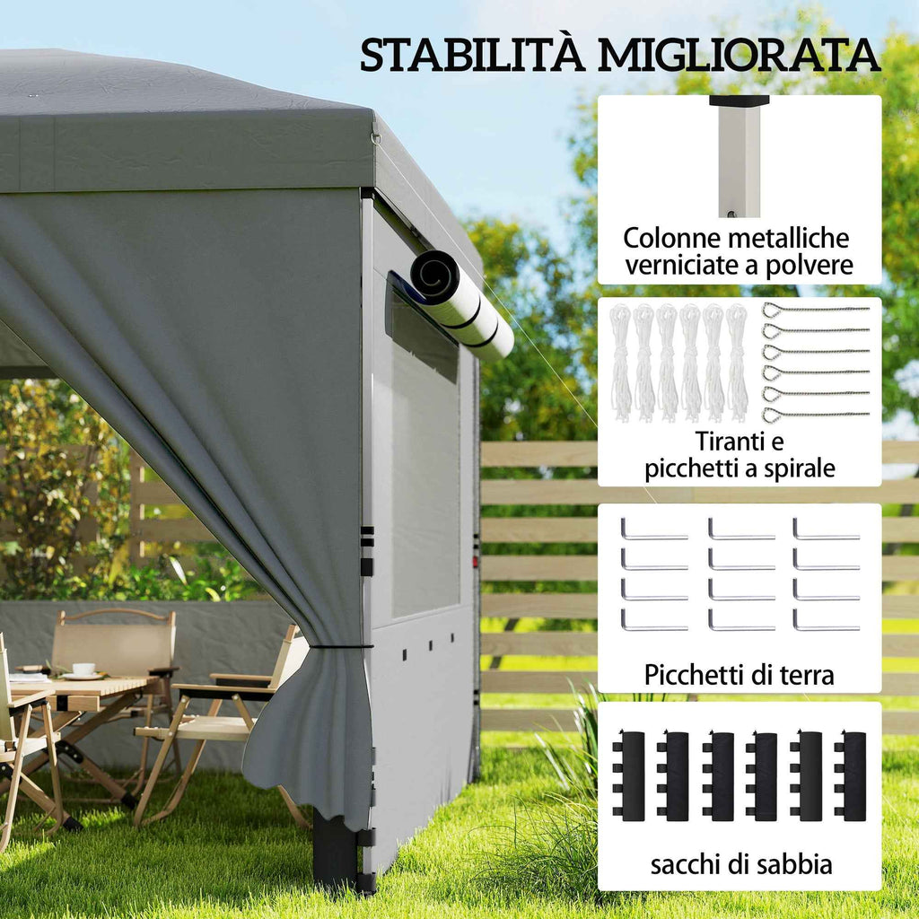 Outsunny 3x6m Pop Up Folding Gazebo with 6 Side Walls, Sandbags, Wheeled Bag, UV50+, Dark Grey