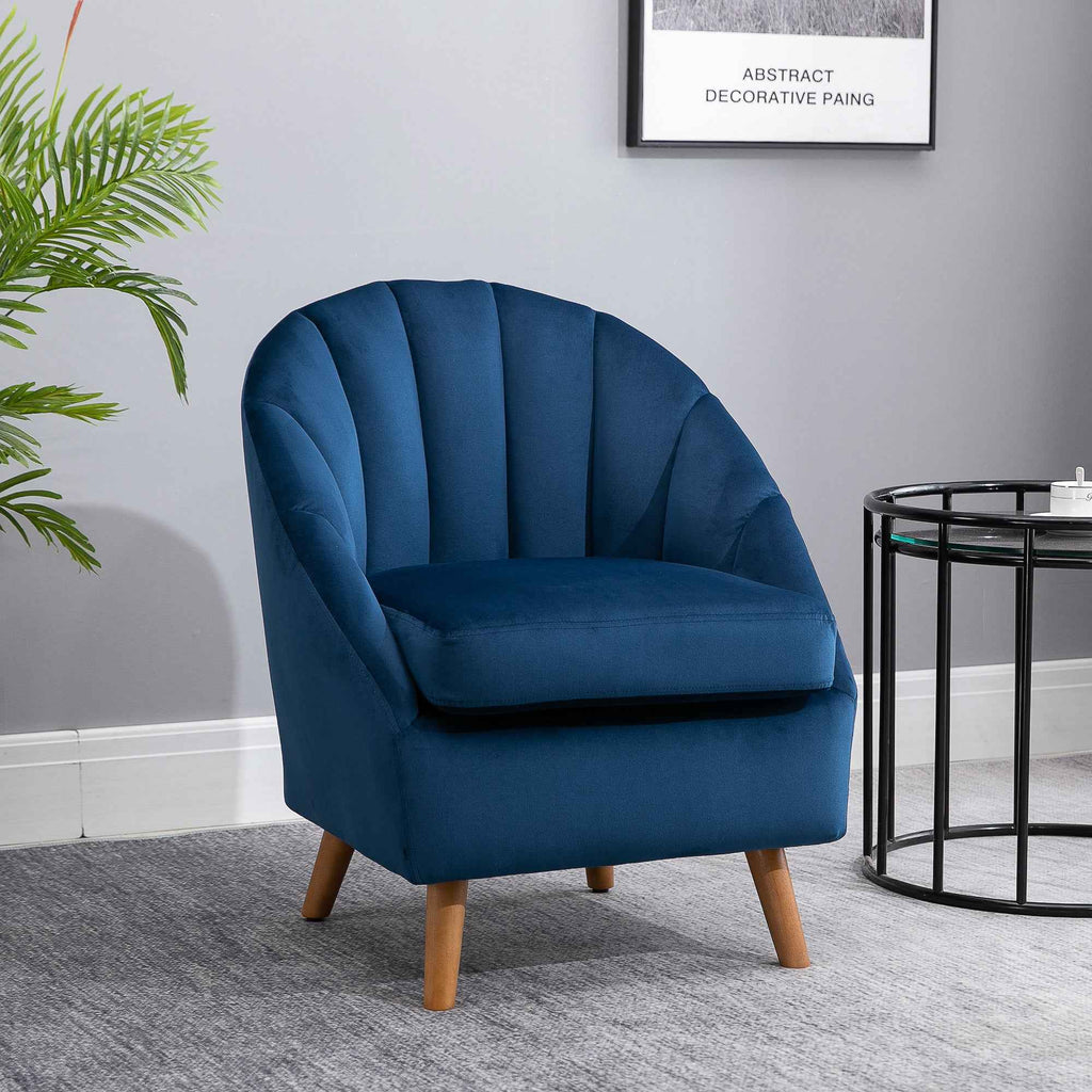 HOMCOM Velvet Lounge Chair with Thick Pad, Wooden Legs and Armrests, Blue