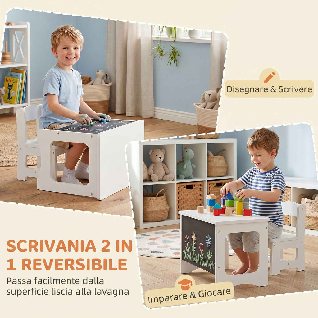 AIYAPLAY Wooden Table and Chair Set for Children Ages 3-6 with Reversible Top, Rounded Corners, White