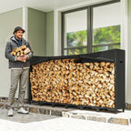 Outdoor Metal Firewood Shed with Waterproof Cover, 0.8m³ Capacity, Adjustable Frame, 235x31x116cm, Black