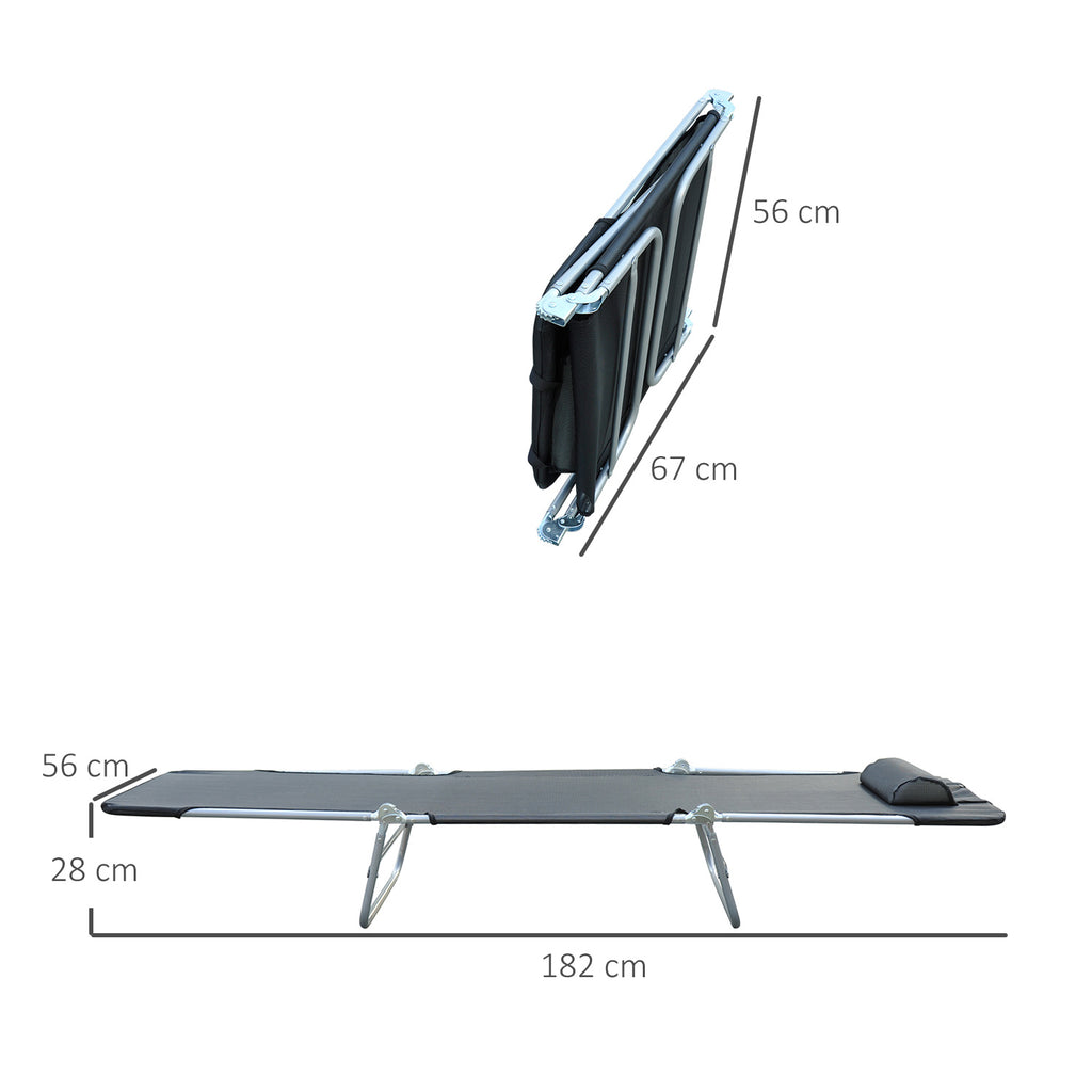 Folding Sun Lounger with Reclining Backrest and Cushion, 182x56x24.5cm