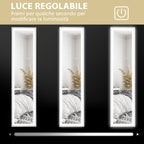 Illuminated Mirror with Adjustable LED Lights and Touch Button, Glass and MDF, 40x5x160 cm, White