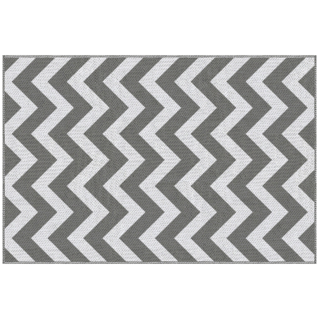Reversible Outdoor Rug with Geometric Pattern, 121x182 cm, Grey and White