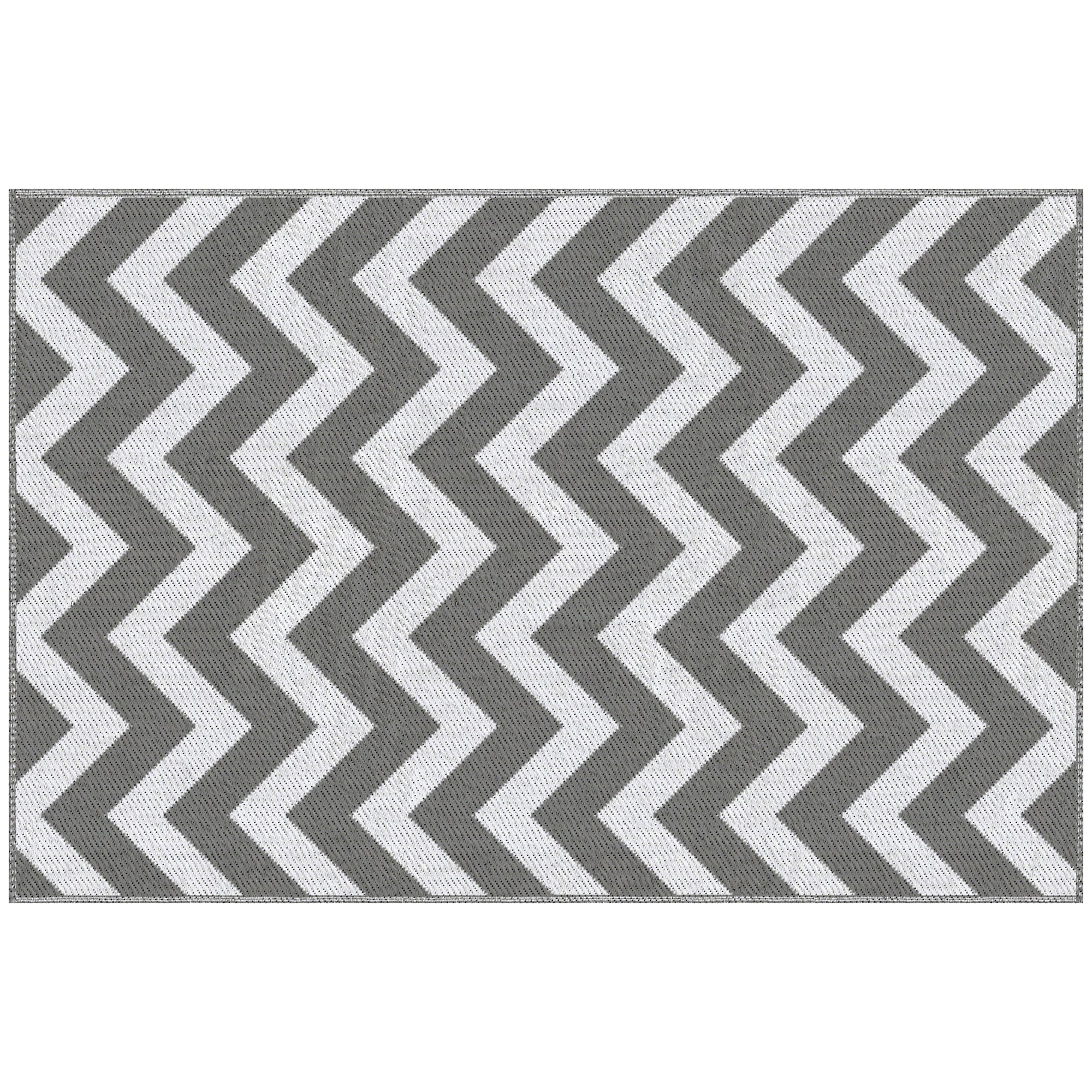 Reversible Outdoor Rug with Geometric Pattern, 121x182 cm, Grey and White