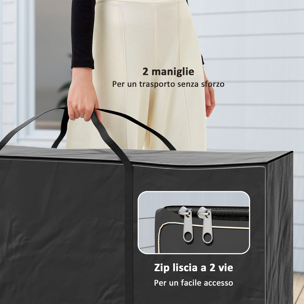 720L Storage Bag with 2 Zippers and Handles, 600D Oxford Fabric, 175x55x75 cm, Black