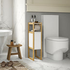 Space-Saving Bathroom Cabinet with Toilet Paper Holder, Cabinet and Bamboo Shelf, 20x33x80cm, White