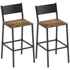Set of 2 Industrial Style Bar Stools with Backrest and Integrated Footrest, Rustic Brown