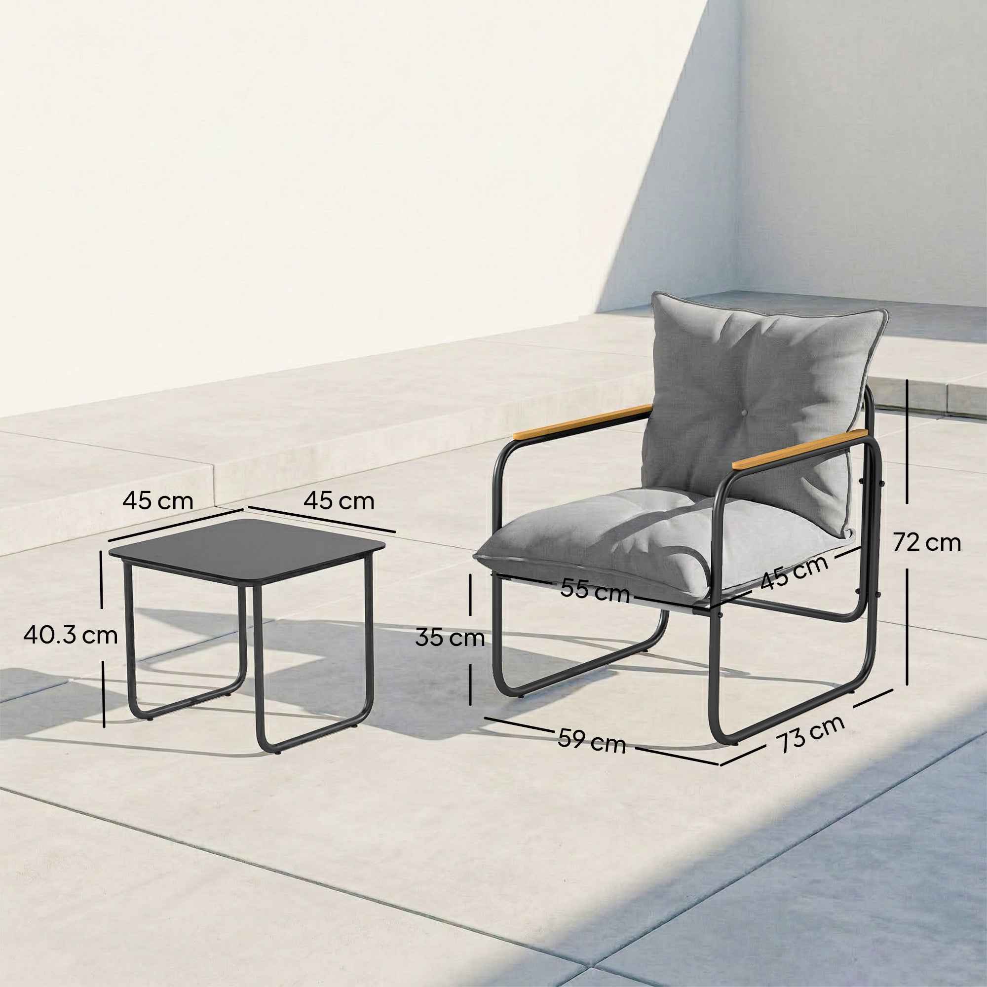 Outsunny 3-Piece Bistro Set, Outdoor Metal Furniture with Cushions, Dark Grey