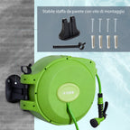 Retractable Garden Hose Reel with 20m Water Hose, 180° Rotatable Wall Mounted Hose Reel, Automatic Hose Reel Garden Hose for Watering Plastic, Green